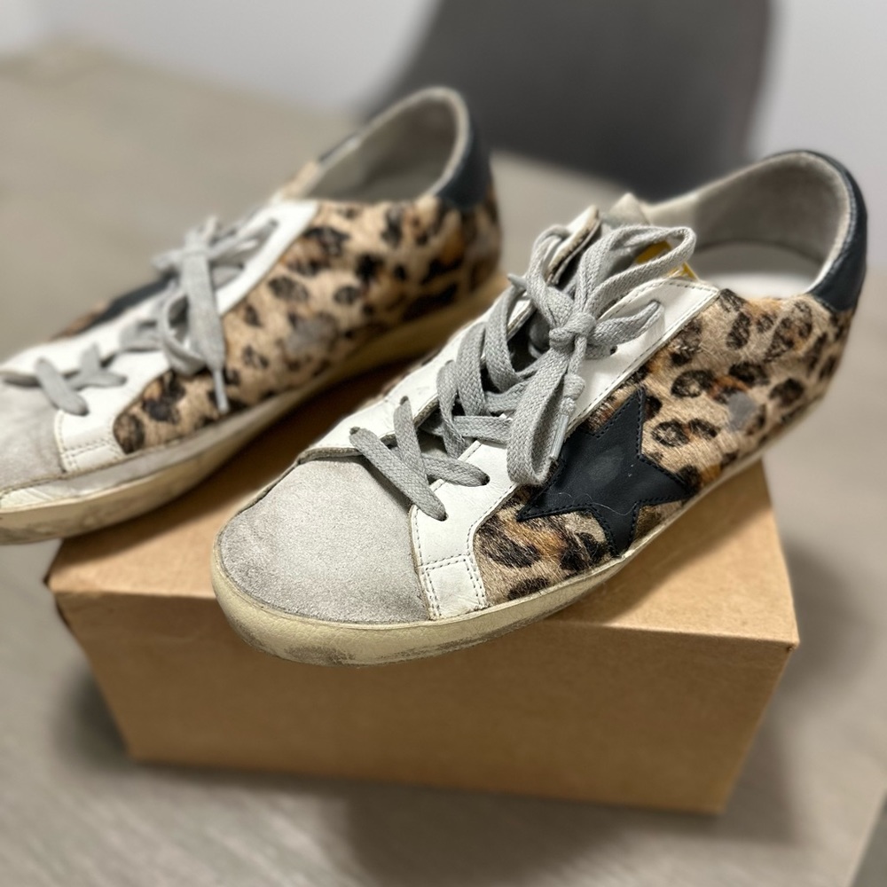 Golden Goose Superstar Sneaker Leopard & Black. Great condition, lightly worn.